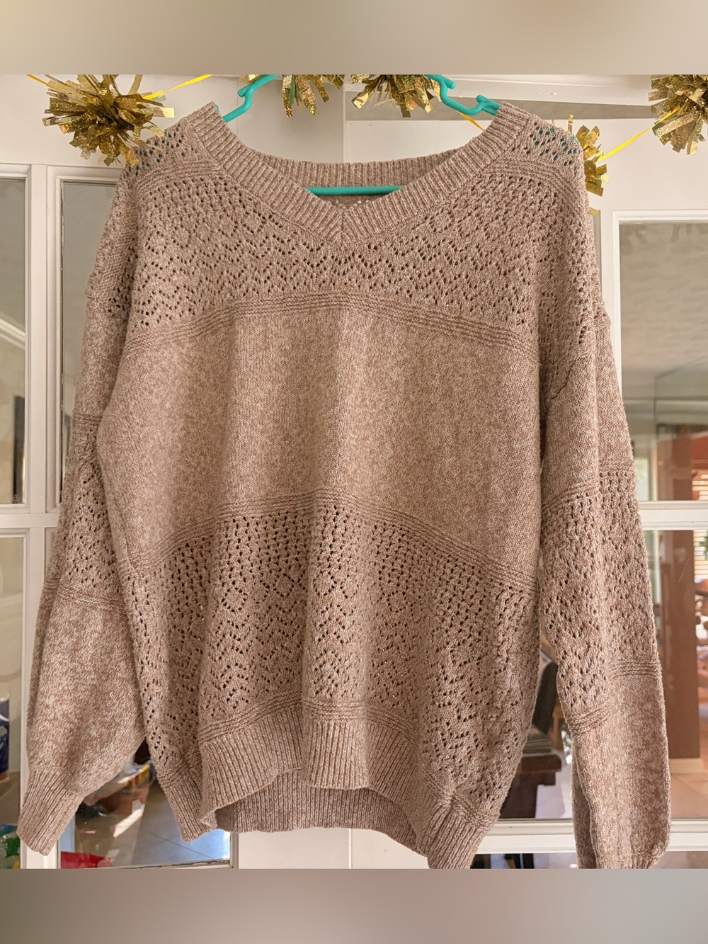 Cozy Lace-Knit Women's Sweater in Taupe